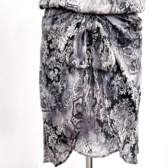 ARBER 100% Silk Weightless Floral Pattern Gray Sleeveless Top & Skirt Suit - Picture 7 of 10